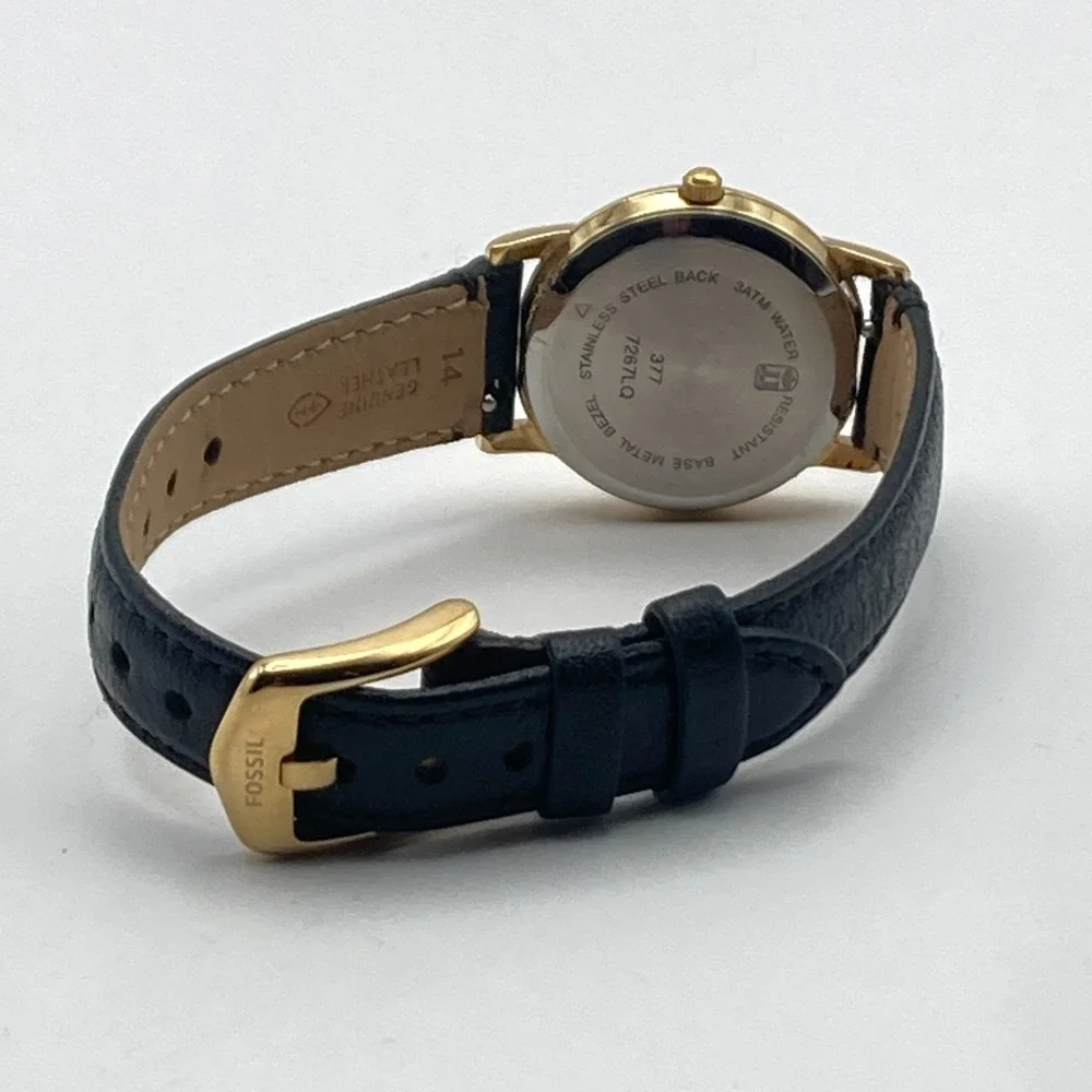 Vintage Jules Jurgensen Womens Watch Gold Tone 27mm Black Leather New Battery 8